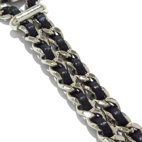 CHANEL - Silver Black Hardware Leather Bracelet 791-071825 - Picture 5 of 8